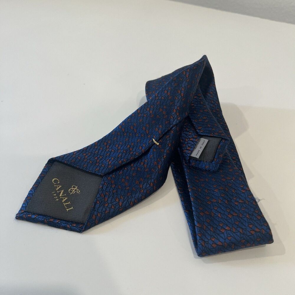 CANALI Blue/ Red  Geometric Silk Tie Made In Italy Work Career Party Wedding